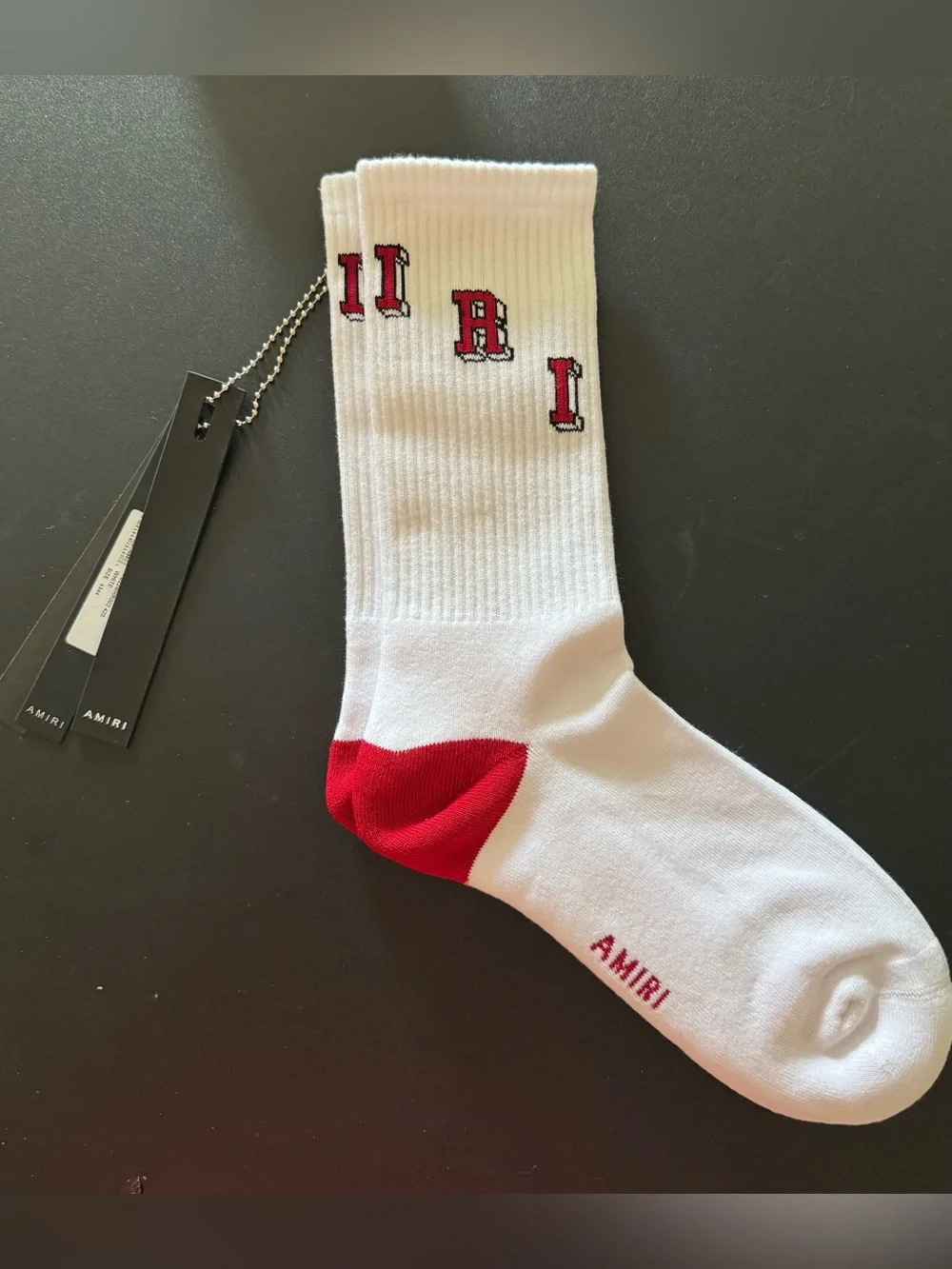 Amiri RED Block Collegiate LOGO Crew Ribbed Socks Size 43-44 ( Size 10-11) NEW